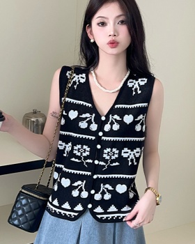 Mixed colors knitted tops short waistcoat for women