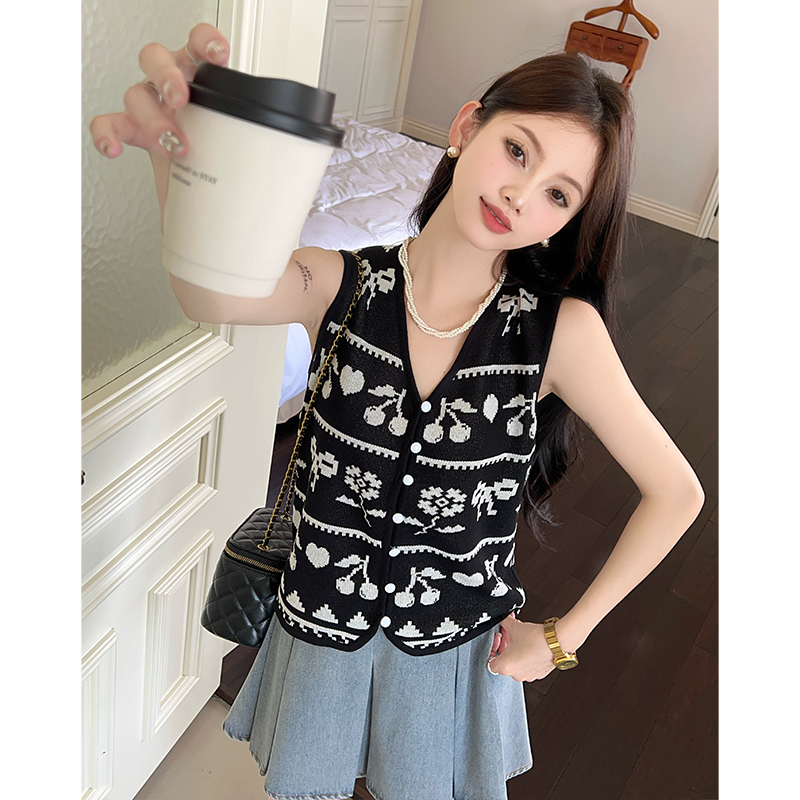Mixed colors knitted tops short waistcoat for women