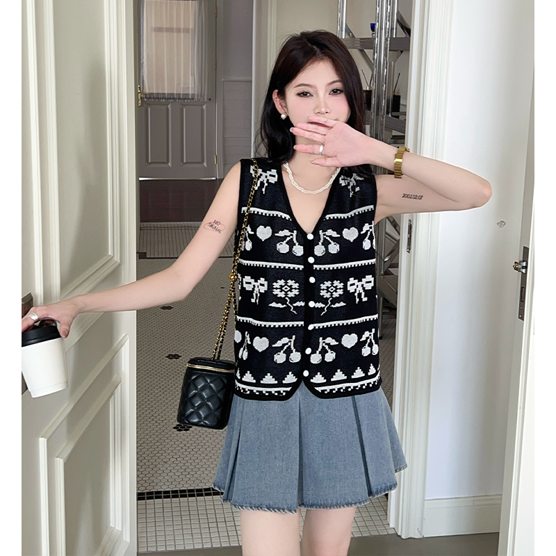 Mixed colors knitted tops short waistcoat for women