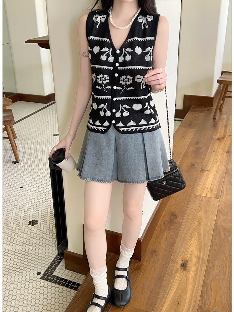 Mixed colors knitted tops short waistcoat for women