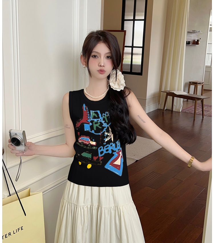 Graffiti sleeveless tops knitted American style vest