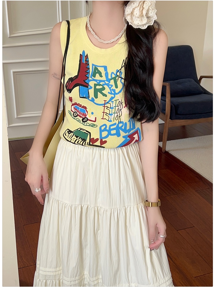 Graffiti sleeveless tops knitted American style vest