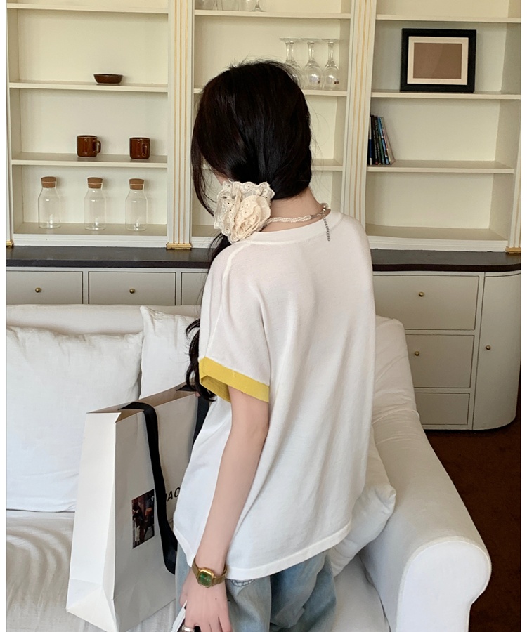 Unique knitted tops Korean style embroidery T-shirt