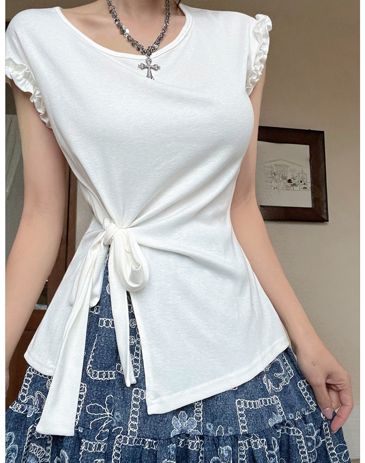 Bandage big skirt tops split floral T-shirt a set