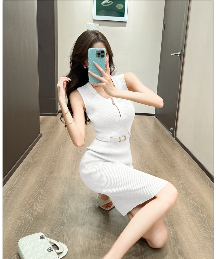Sleeveless tight long dress knitted vest for women