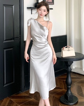 Bow irregular fold dress mermaid France style strap dress