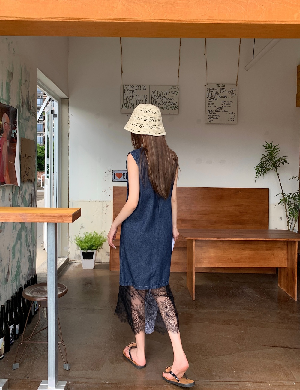 Thin denim lace dress summer slim long dress for women