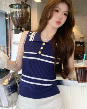 Chanelstyle stripe vest show young mixed colors tops for women