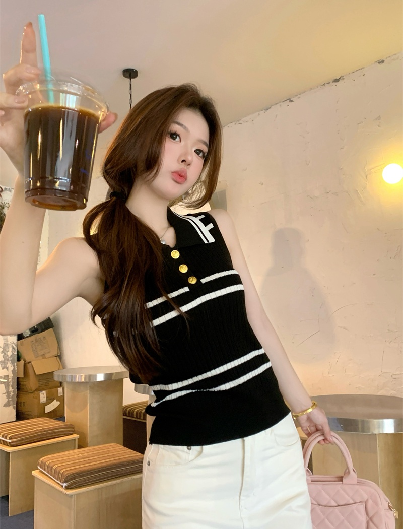 Chanelstyle stripe vest show young mixed colors tops for women
