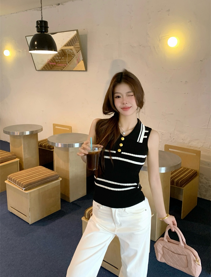 Chanelstyle stripe vest show young mixed colors tops for women