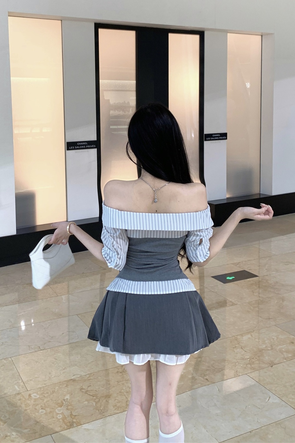 Flat shoulder summer tops splice bandage shirt