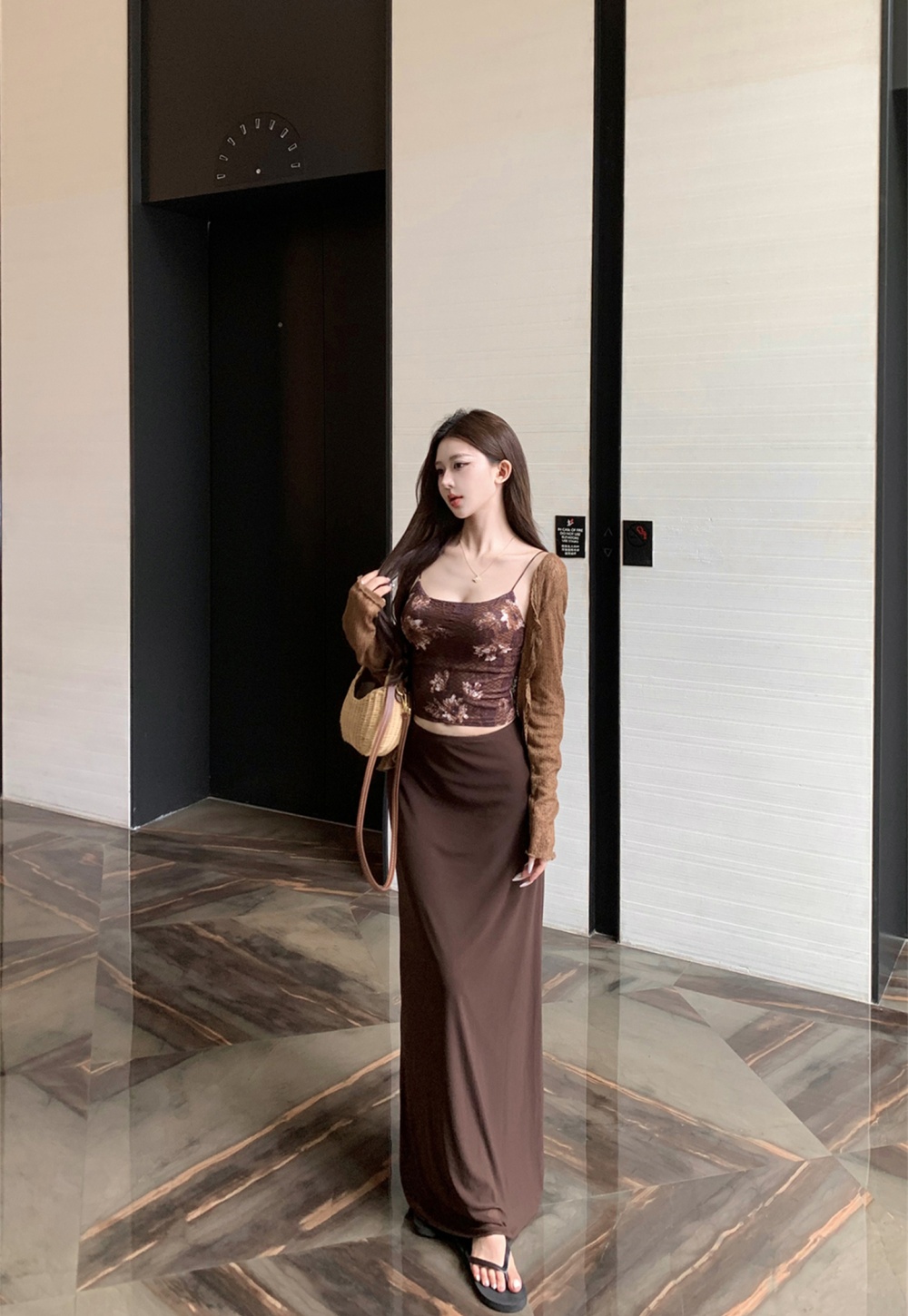 Mermaid lazy vest autumn printing cardigan 3pcs set