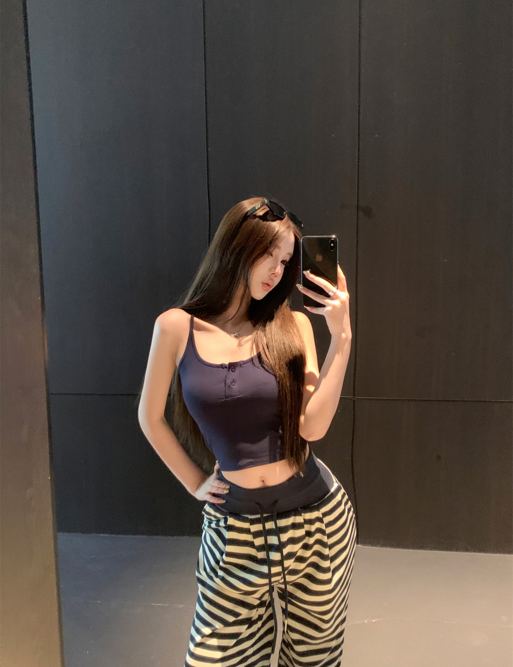 Casual flax tops sling long pants 2pcs set