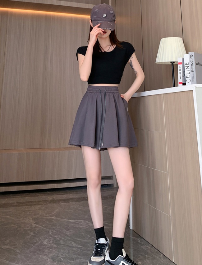 Wide leg pleated shorts summer wears outside pants for women