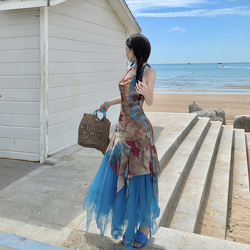 Sling summer dress temperament gauze long dress
