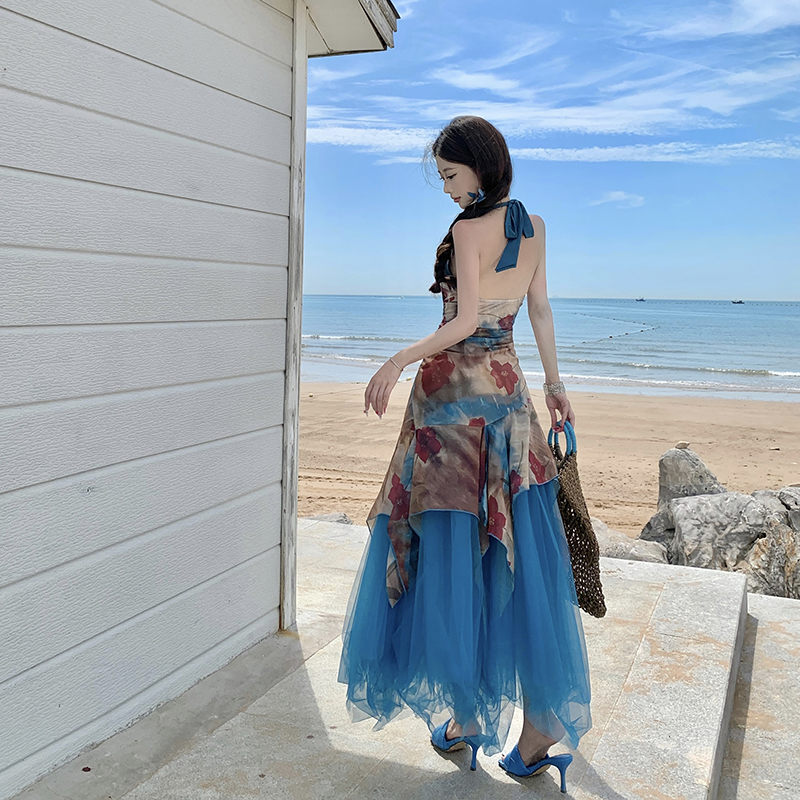 Sling summer dress temperament gauze long dress