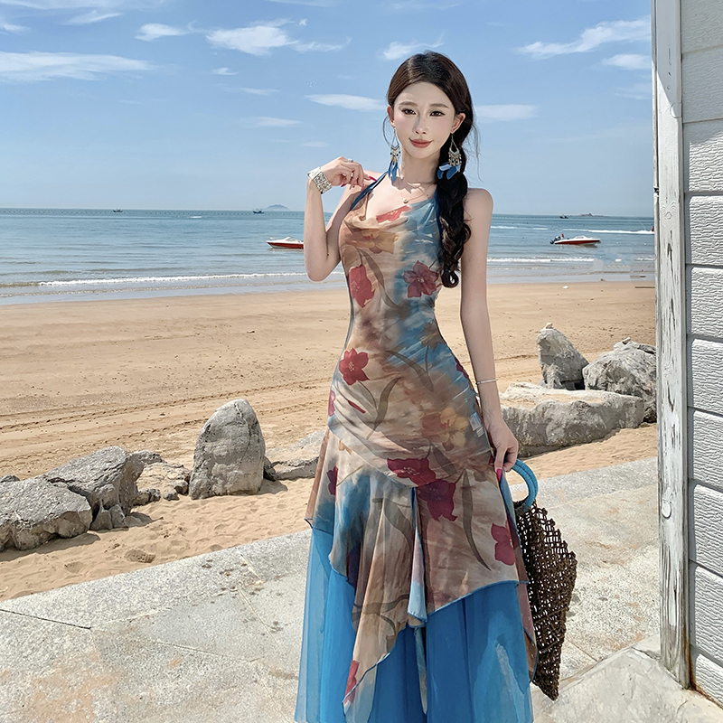 Sling summer dress temperament gauze long dress
