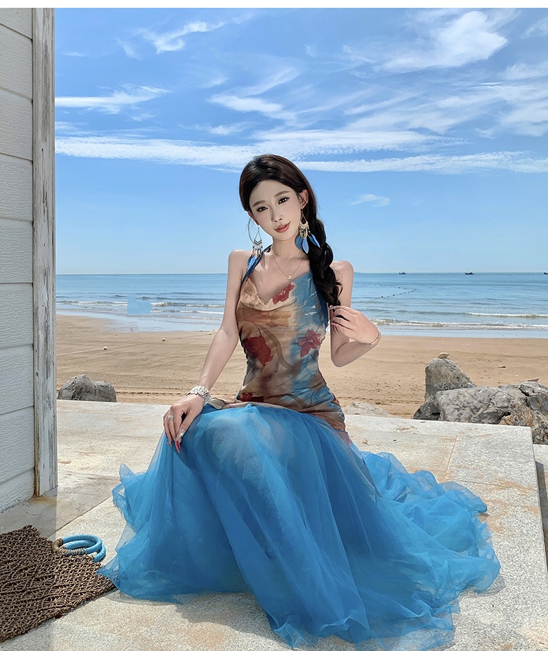 Sling summer dress temperament gauze long dress