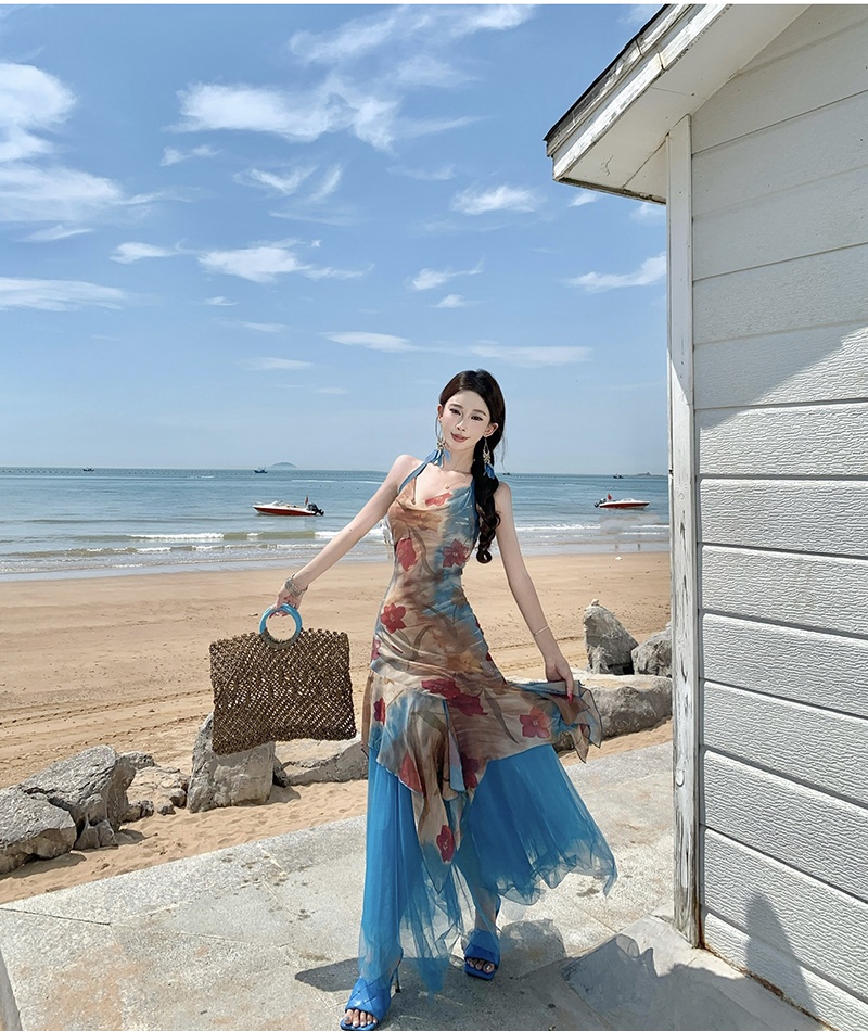 Sling summer dress temperament gauze long dress