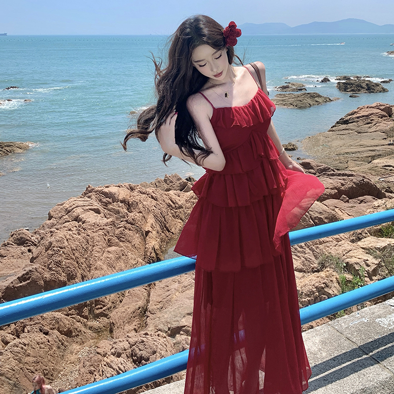 Seaside temperament long dress sling dress for women