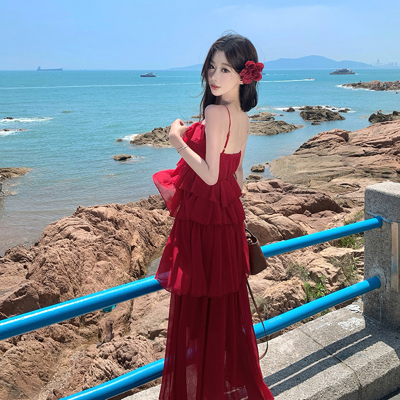 Seaside temperament long dress sling dress for women
