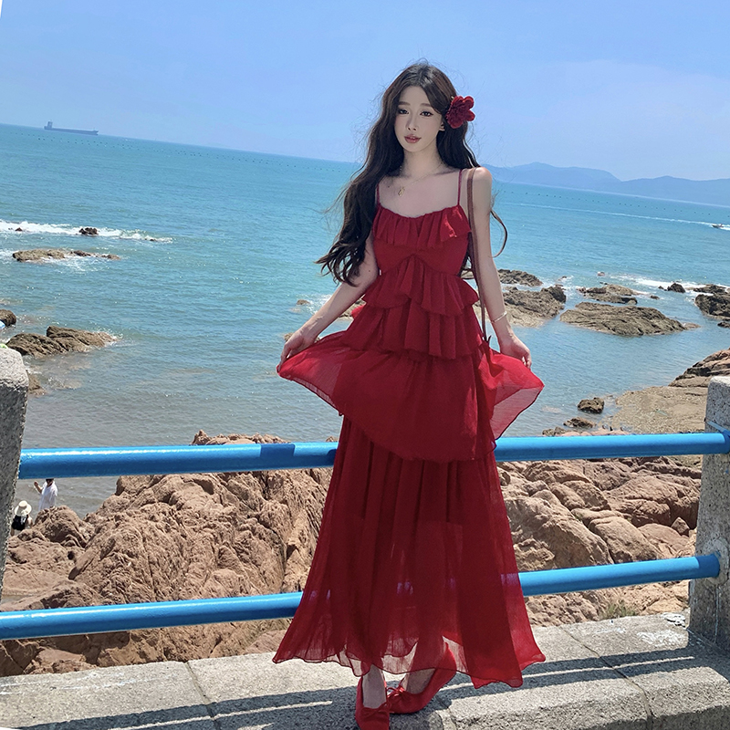 Seaside temperament long dress sling dress for women