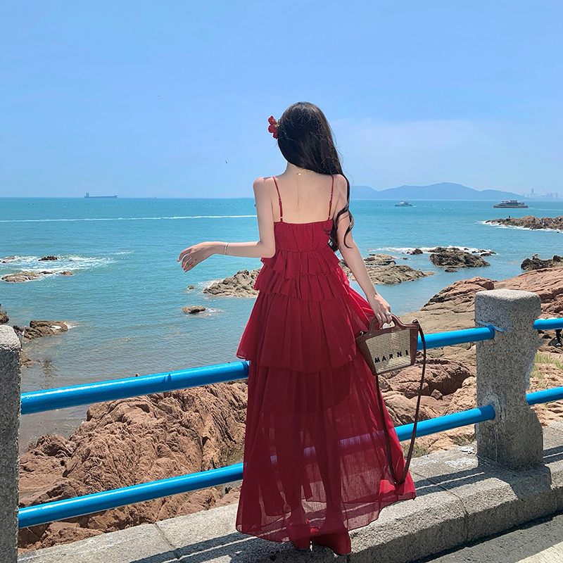 Seaside temperament long dress sling dress for women