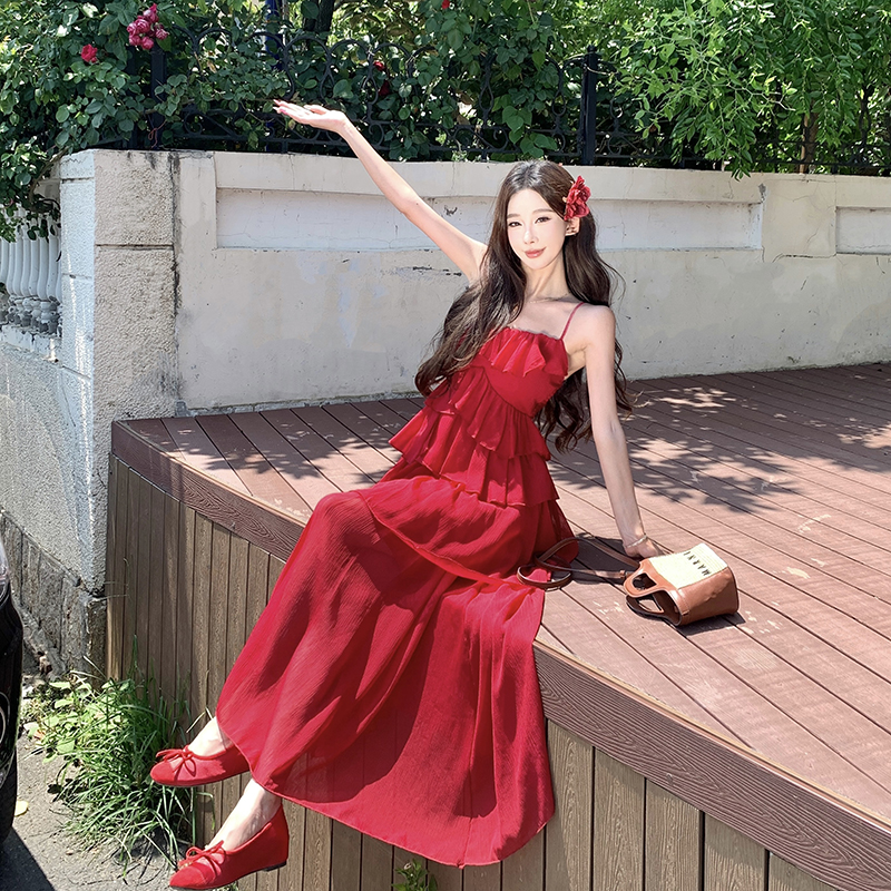 Seaside temperament long dress sling dress for women