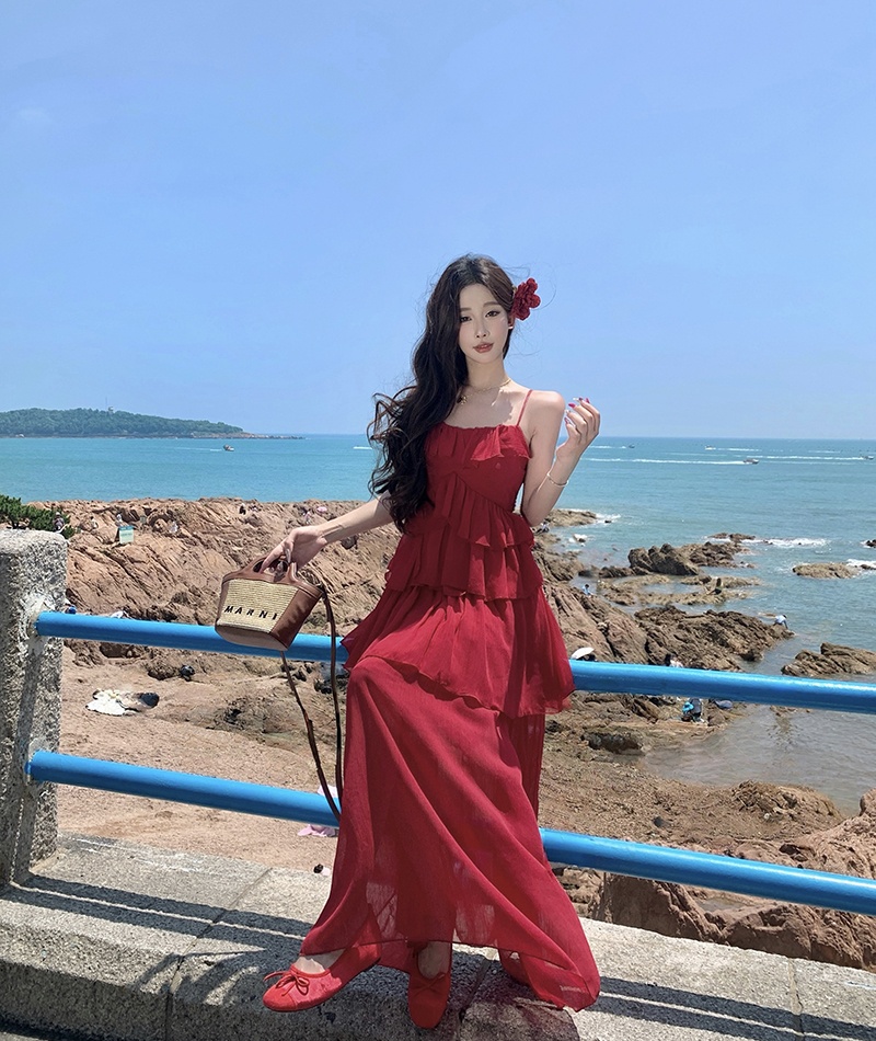 Seaside temperament long dress sling dress for women