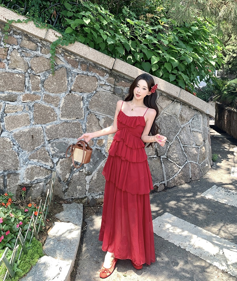 Seaside temperament long dress sling dress for women
