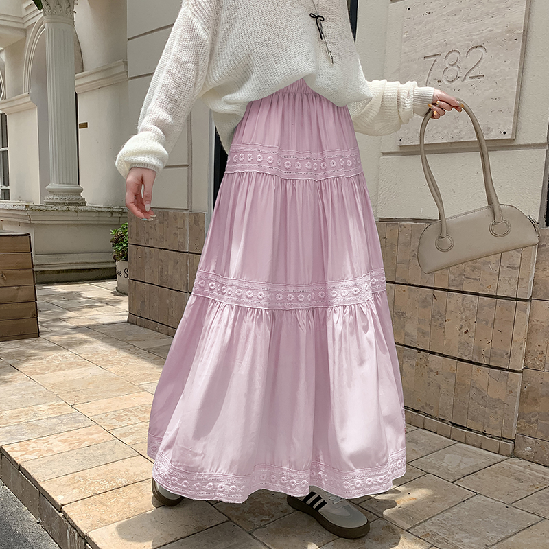 Lace A-line skirt France style long skirt for women