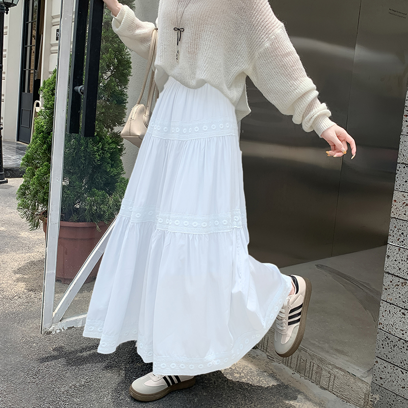 Lace A-line skirt France style long skirt for women