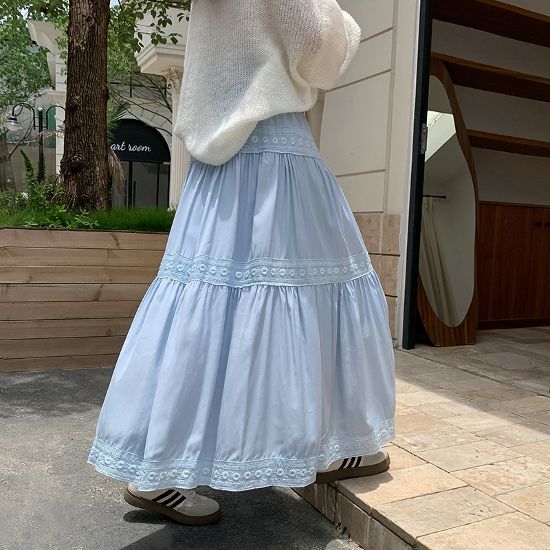Lace A-line skirt France style long skirt for women