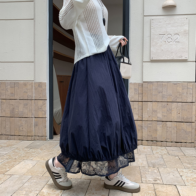 Splice bud autumn long skirt big skirt wear lace skirt for women