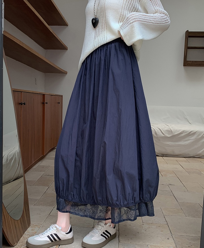 Splice bud autumn long skirt big skirt wear lace skirt for women