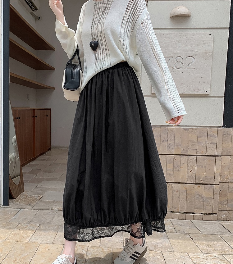 Splice bud autumn long skirt big skirt wear lace skirt for women
