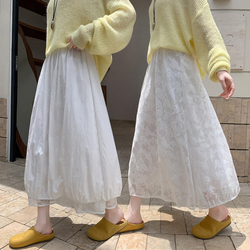 Splice bud autumn long skirt big skirt wear lace skirt for women