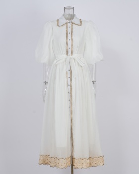 Lapel elegant European style court style lace dress