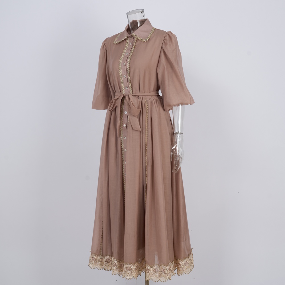 Lapel elegant European style court style lace dress