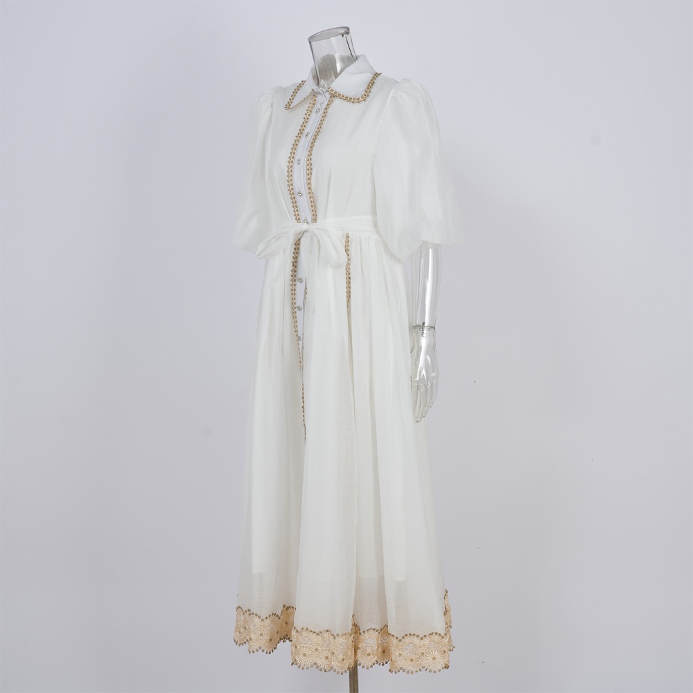 Lapel elegant European style court style lace dress