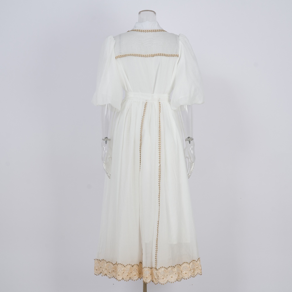 Lapel elegant European style court style lace dress