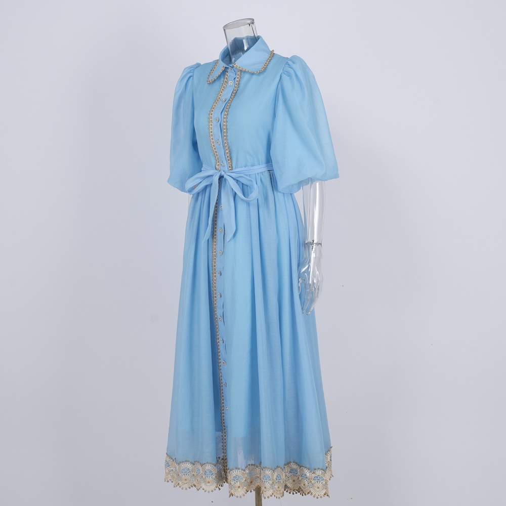 Lapel elegant European style court style lace dress