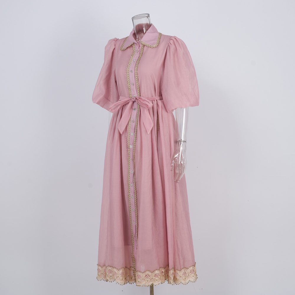 Lapel elegant European style court style lace dress