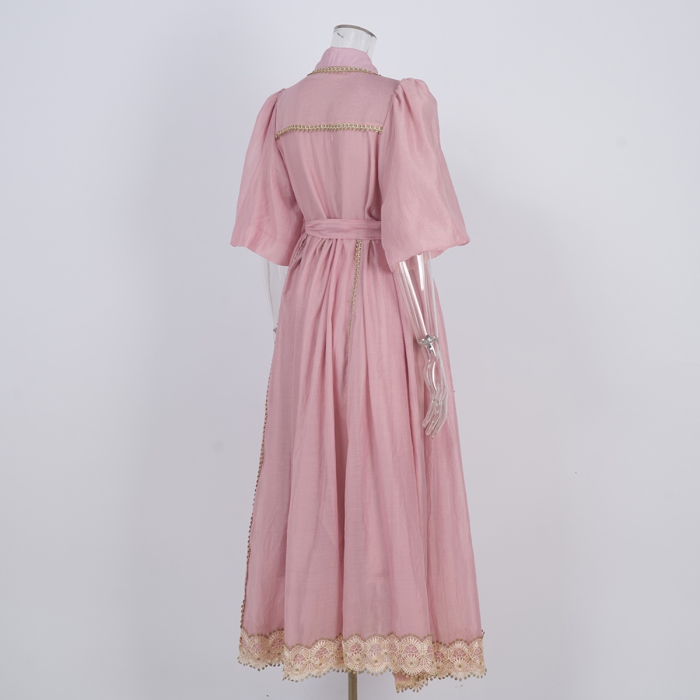 Lapel elegant European style court style lace dress