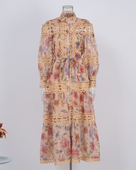 Court style floral printing dress for women