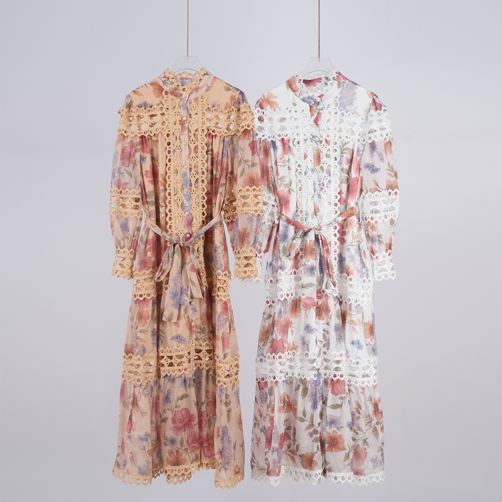 Court style floral printing dress for women