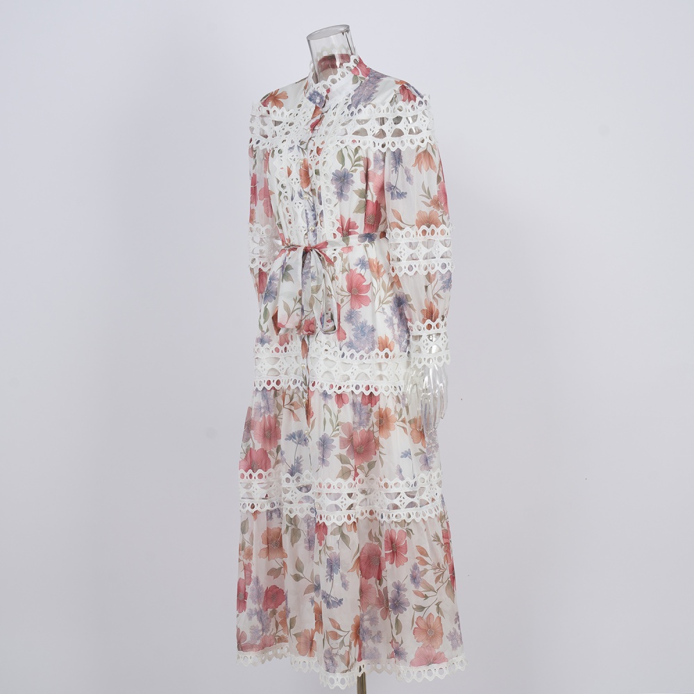 Court style floral printing dress for women