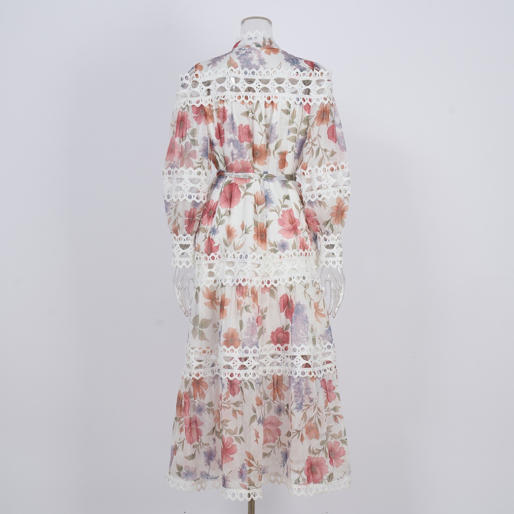 Court style floral printing dress for women