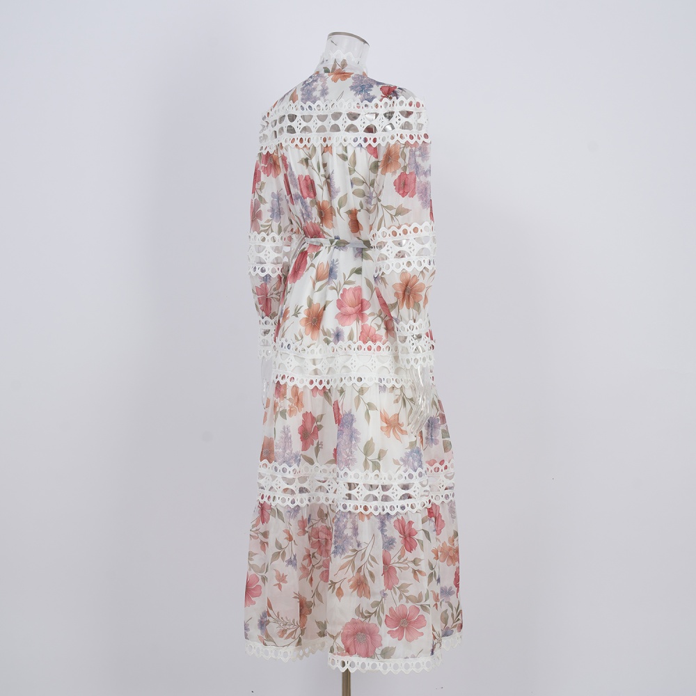Court style floral printing dress for women