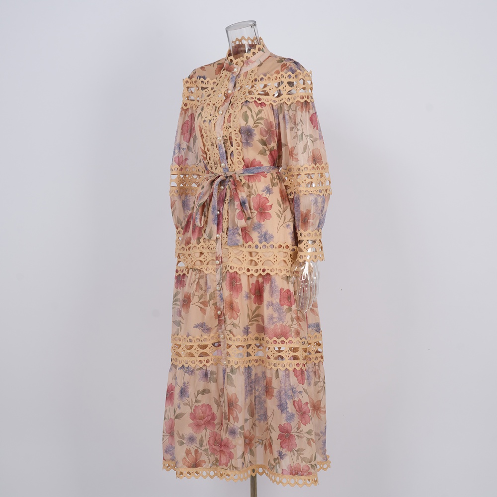 Court style floral printing dress for women